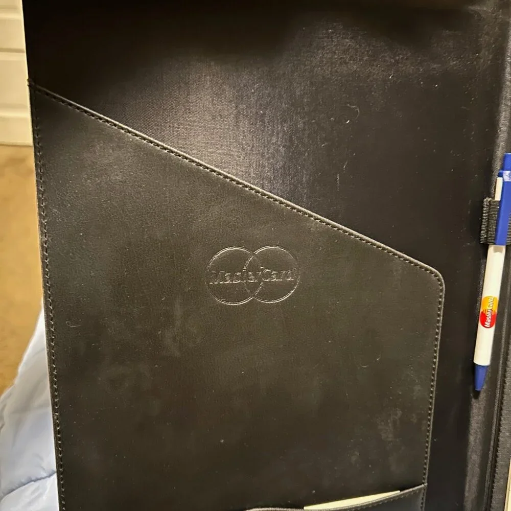 Black Folio Notepad Portfolio Organizer with Pockets, MasterCard-branded, EUC